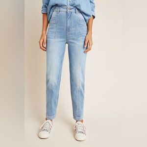 HALARA Flex Straight Leg sz S crop tapered mid rise light blue asymmetrical hem